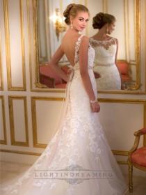 wedding photo -  Fit and Flare Illusion Lace Bateau Neckline Wedding Dresses with Open V-back - LightIndreaming.com