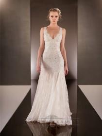 wedding photo -  Elegant Beaded Straps Plunging V-neck Lace Wedding Dresses with Square Open Back - LightIndreaming.com