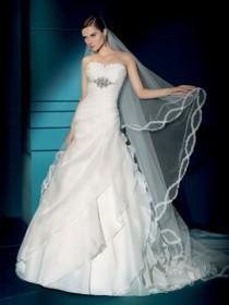 wedding photo -  Satin A-line Stunning Wedding Dress with Jewel Bodice and Tiered Draped Skirt