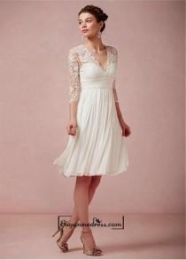 wedding photo -  Amazing Tulle & Chiffon & Satin A-line V-neck Empire Waist Short Wedding Dress