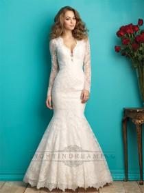 wedding photo -  Long Sleeves Plunging V-neck Lace Wedding Dress with Sheer Illusion Back - LightIndreaming.com