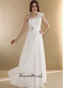 wedding photo -  Beautiful Chiffon & Satin & Organza Sheath One Shoulder Floor Length Wedding Dress