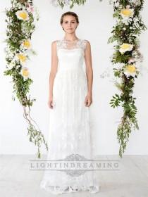 wedding photo -  Illusion Neckline Sheath Lace Over Wedding Dress with Keyhole Back - LightIndreaming.com