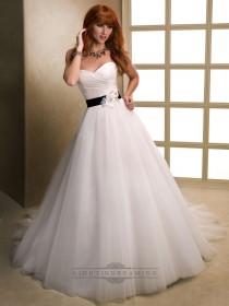 wedding photo -  Asymmetrical Ruched Cross Sweetheart Ball Gown Wedding Dresses with Flower Belt - LightIndreaming.com