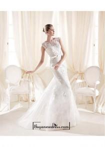 wedding photo -  Alluring Tulle & Sequins Mesh & Satin Illusion High Neckline Natural Waistline Mermaid Wedding Dress