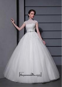 wedding photo -  Amazing Tulle&Satin Ball gown Illusion High Natural Waistline Wedding Dress