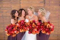 wedding photo - 8 piece wedding bouquet set Autumn fall real touch orchids calla lilies red orange brown