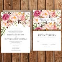 wedding photo - Rustic Wedding Invitation, Pink, Magenta, Blush, Roses, Floral, Spring Wedding, Fall Wedding, Woodland, Bohemian, Betty Lu Designs