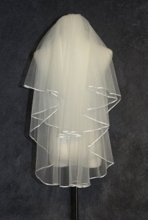 wedding photo - 2 layer bridal veil - ribbon edge wedding veil - new white ivory bridal veil - cheap high quality veil - elbow veil - Wedding Accessories