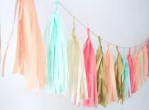 wedding photo - Coral, Peach, Mint, Gold and Nude Tassel garland .  Wedding Decor . Party Decoration . Nursery Mobile.