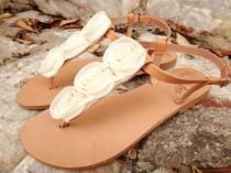 wedding photo - Ivory Rose Bridal Sandals / Wedding Sandals/Handmade Natural Leather / T-bar Leather Sandals /Genuine High Quality Leather