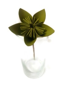 wedding photo - SALE Granny Apple Green Kusudama Origami Paper Flower with Hay Stem