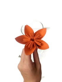 wedding photo - SALE Pumpkin Orange Kusudama Origami Paper Flower with Hay Stem