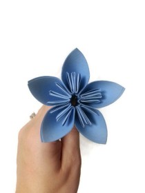 wedding photo - Light Blue Kusudama Origami Paper Flower with Green Wire Stem