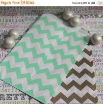 wedding photo - XOXO SALE 100 Gold and Mint Chevron Candy Bags, Wedding Candy Bags, Popcorn Bags, Mint and Gold Favor Bags