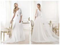 wedding photo -  Stunning One-shoulder Draped A-line Wedding Dress with Opened Shoulder-length Sleeve