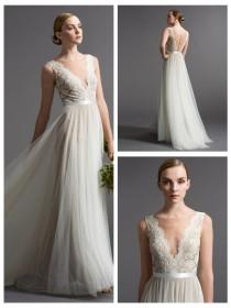 wedding photo -  Romantic A-line Wedding Dresses with Illusion Neckline and Plunging Back