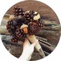 wedding photo - Pine cone bridal bouquet rustic country fall winter weddings