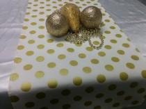 wedding photo - GOLD Dot Table Runner- or Napkins -or Placemats -Centerpiece Rounds, Squares , Gold metallic polka dots on white or on black,  bridal