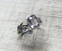 wedding photo - Rose de France Amethyst and Sterling Silver- The Fire Leaf Ring
