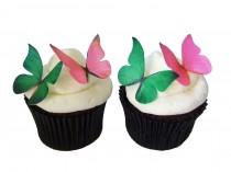 wedding photo - EDIBLE CAKE TOPPERS - 24 Edible Butterflies in Hot Pink and Green - Cupcake Shop, Supply Store, Bakery Supplies
