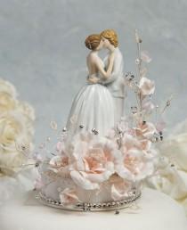 wedding photo - Crystal Romance Lesbian Gay Wedding Cake Topper - Custom Painted Hair Color Available - 100955