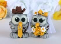 wedding photo - Tattoo wedding cake topper,  owl love bird cake topper, tattoo wedding, custom owls bride and groom with banner