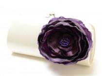 wedding photo - Ivory Clutch - Bridal Clutch - Bridesmaid Clutch -  Bouquet Clutch - Magenta Eggplant & Amethyst Purple Flower
