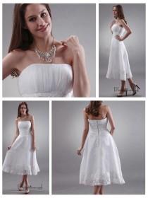 wedding photo -  Beautiful Organza & Lace A-line Strapless Empire Waist Tea Length Wedding Dress