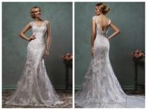 wedding photo -  Cap Sleeves V Neck Lace Embroidery Fit Flare Trumpet Mermaid Wedding Dress