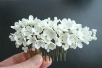 wedding photo -  White lilac comb, Bridal hair comb, Bridal flower comb, Wedding flower comb, Bridal pearl comb, Bridal hair accessory, Decorative comb
