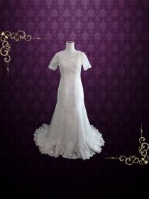wedding photo - Bohemian LDS Lace Wedding Dress with Sleeves 
