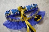 wedding photo - NEW Handmade wedding garters keepsake and toss BATMAN wedding garter set on Royal Blue BIGGER logo