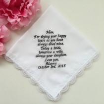 wedding photo - Wedding Handkerchief For Mom/Wedding Gift For Mother Of Bride/Embroidered Handkerchief For Mum/Personalized Embroidery Custom Words Hankie