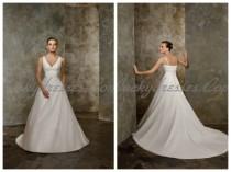 wedding photo -  Elegant Ivory A-line V neckline Taffeta Crossover Chiffon Wedding Gown