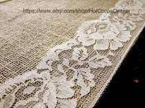 wedding photo - burlap and lace wedding table runner lace table runner rustic wedding table linens bridal shower party, handmade in the USA