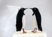 wedding photo - Penguin Wedding Cake Topper: Funny, Unique Winter Bride and Groom Love Bird Cake Topper -- LoveNesting Cake Toppers