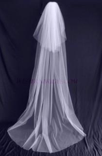 wedding photo - Wedding 2 TIER CHAPEL Floor length  Veil with blusher veil. White, ivory, Diamond white. Ready to wear on silver comb