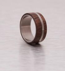 wedding photo - Mens Wood Ring WIth Titanium Ring Mens Wedding Band Silver Ring
