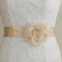 wedding photo - Bridal belts, Wedding dress belts and sashes, Flower belt, Champagne belt, champahne sash, Bridal sash