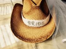 wedding photo - Western-Cowgirl-Bride-cowboy hat-bride- cowgirl hat-bridal veil-weddings-bachelorette party-bachlorette-hat-weddings-country weddings