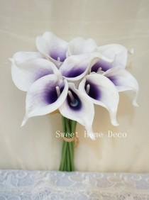 wedding photo - JennysFlowerShop Latex Real Touch 15" Artificial Calla Lily 10 Stems Flower Bouquet for Home/ Wedding Purple
