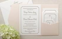 wedding photo - The Audrey Suite - Classic Letterpress Wedding Invitation Suite, Gold, Blush Shimmer pocket enclosure, Pink, Old Hollywood, Ticket, Movie