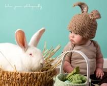 wedding photo - Velveteen Easter Bunny Rabbit Crochet Baby Hat- Brown White Soft Cozy Cuddle 13 Colors!