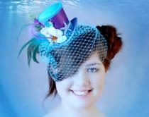 wedding photo - Purple Mini Top Hat, Mermaid Hat, Mini Hats, Tea Party Hat, Mad Hatter Hat, Purple Fascinator,  Top Hat, Women Mini Top Hat, WomenFascinator