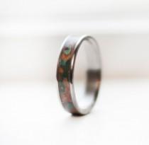 wedding photo - Mens Wedding Band Patina Copper Inlay Ring