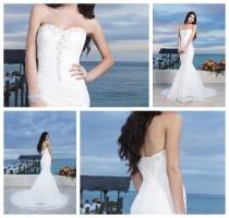 wedding photo -  Chiffon Center Bodice Ruched Asymmetrical Mermaid Wedding Gown With A Lace Up Back