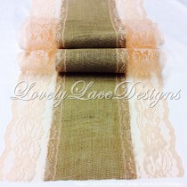 wedding photo - PEACH WEDDINGS /Burlap Lace Table Runner with Peach Lace,3ft-10ft long x 13in Wide,Wedding Decor,Wedding Ideas/tabletop decor/wedding trends