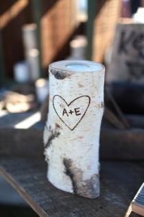 wedding photo - Personalized Birch Candle Holders Heart and Initials In Wood Handmade Birch Decoration Tealight Candle Winter Decor Christmas Decor
