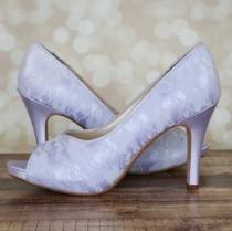 wedding photo - Lilac Wedding Shoes / Lilac Lace Shoes / Peeptoe Bridal Heels / Lace Wedding Shoes / Bride on Budget Wedding Shoes